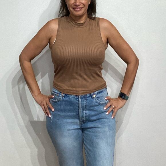 Mm Mm Mm Brown Crop Ribbed Tank Sz L - Picture 1 of 11